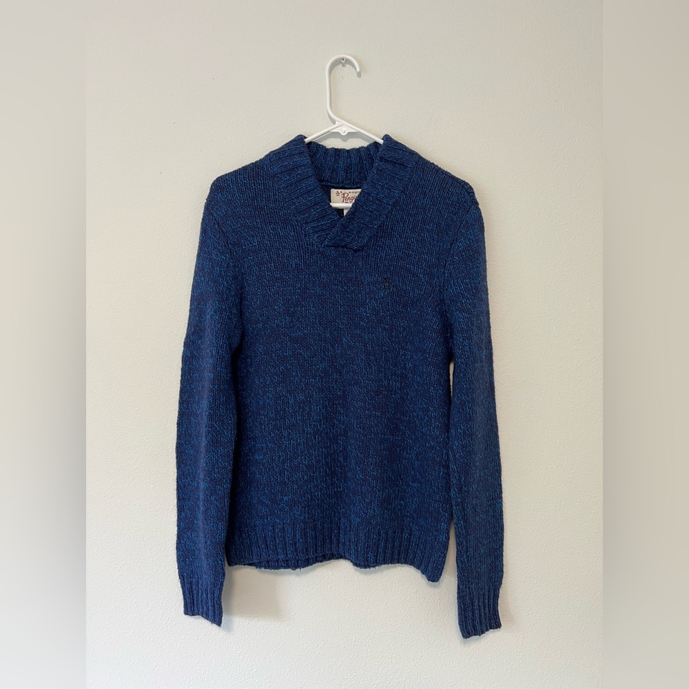 Original Penguin By Munsingwear Two Tone Blue Shawl Neck Knit Sweater